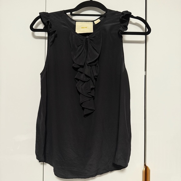 Maeve Tops - Maeve Anthropologie Black Ruffle Sleeveless Blouse 100% Silk